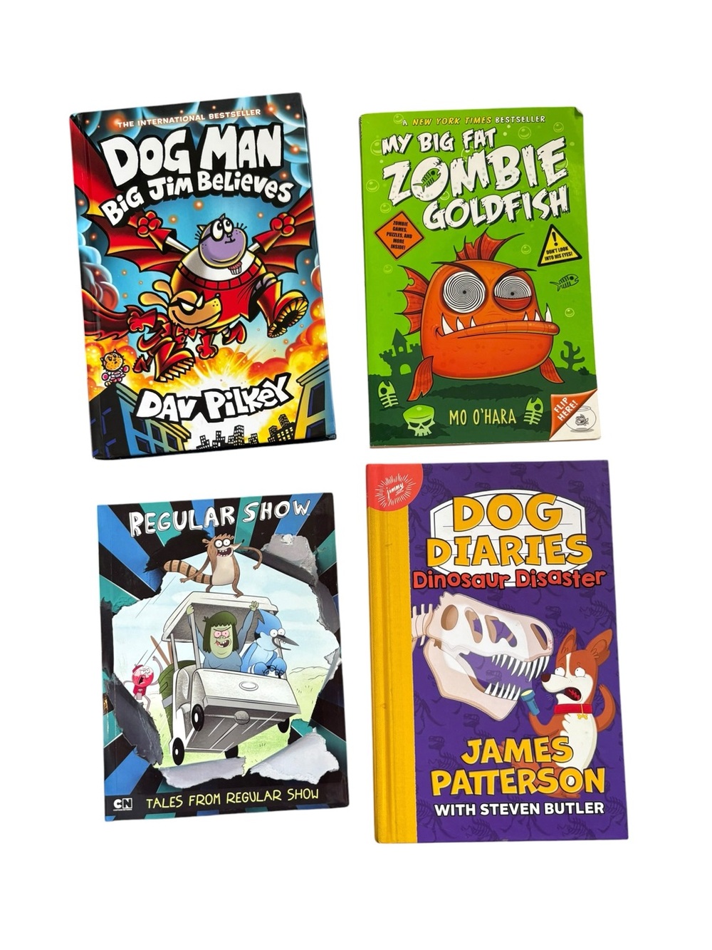 3/$25 Kids Book Bundle Dog Man Dog Diaries Zombie Goldfish Regular Show 4 Books